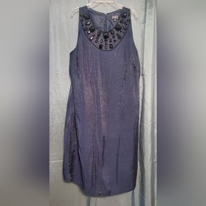 Adrianna Papell Navy Blue Sleeveless Dress with Embellished Neckline Size 18W
